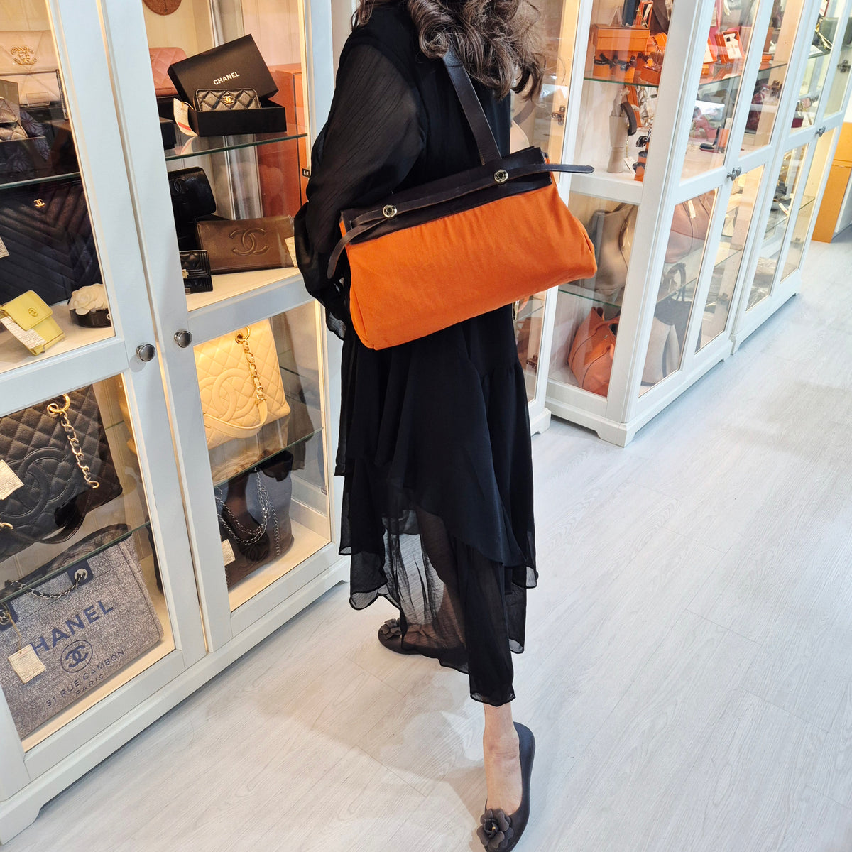 Hermes Herbag Cabas PM Canvas Shoulder Bag Ghw (Orange)