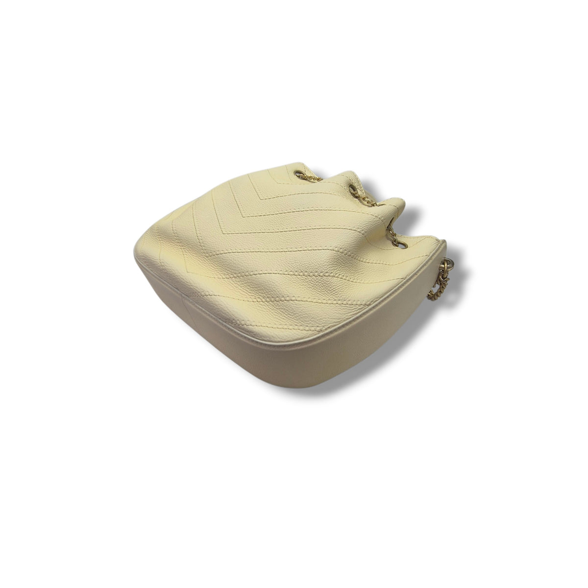 Chanel Chevron Grained Calfskin Drawstring Bucket Bag Ghw (Light Yellow)