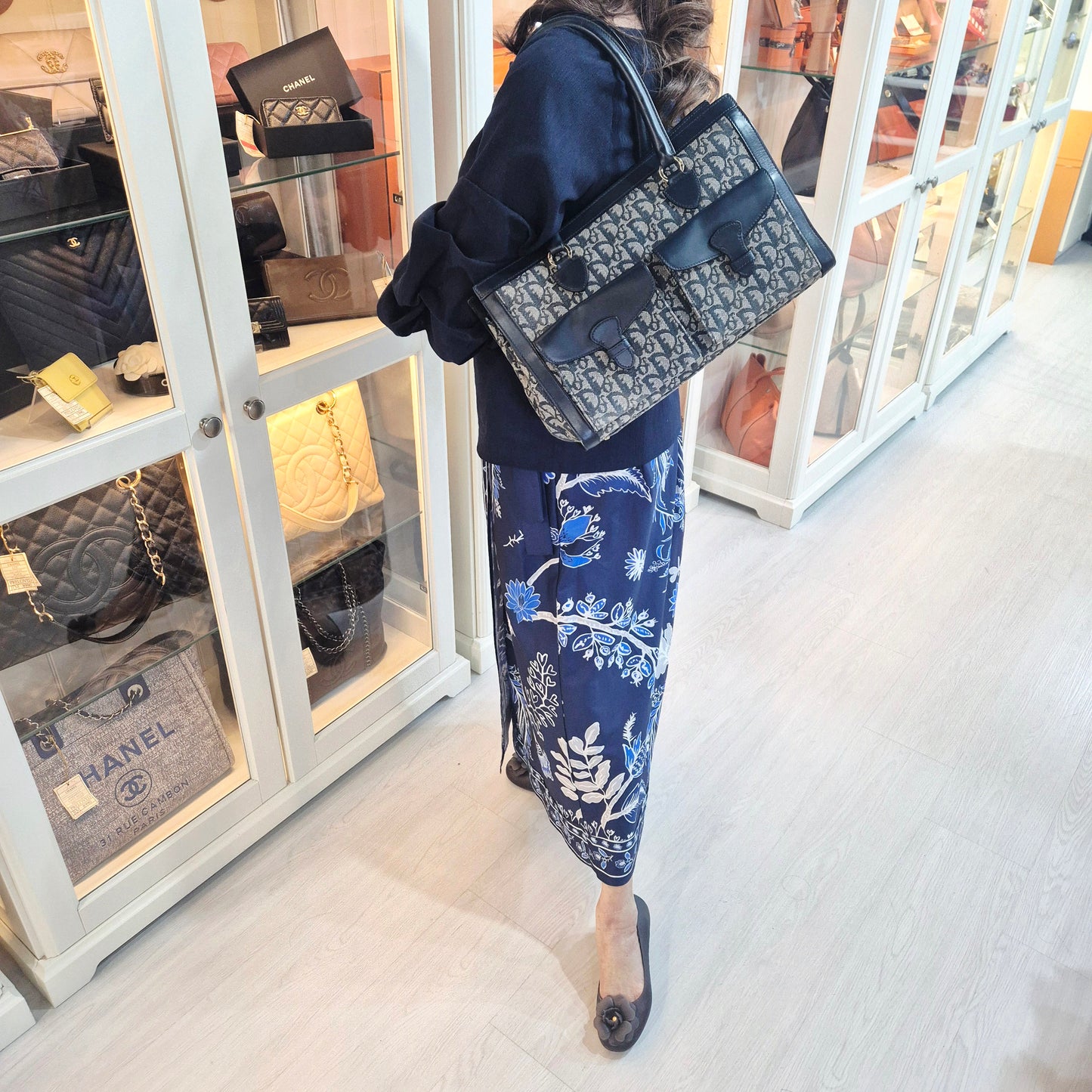 Christian Dior Diorissimo Lovely Canvas Bag Shw (Black)