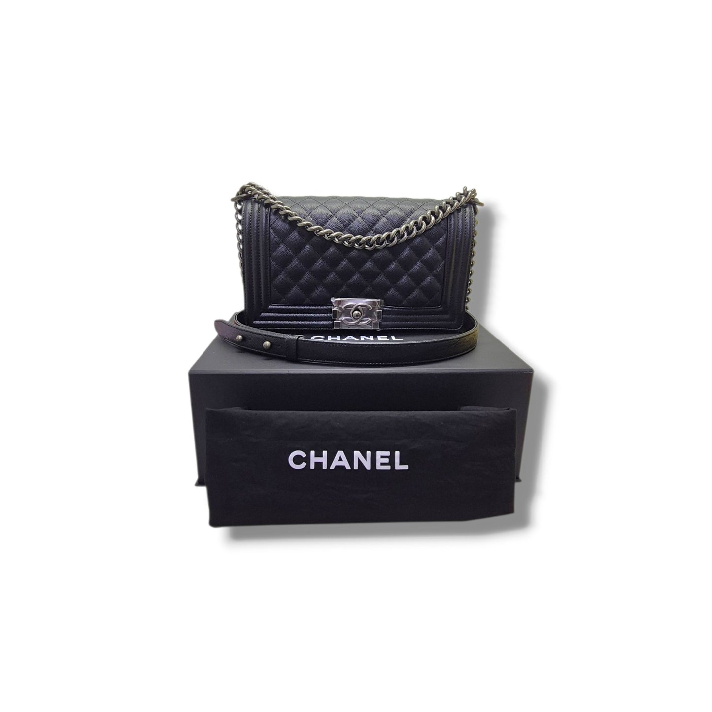 Chanel Boy Medium Caviar Rhw (Black)