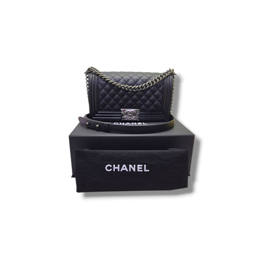 Chanel Boy Medium Caviar Rhw (Black)