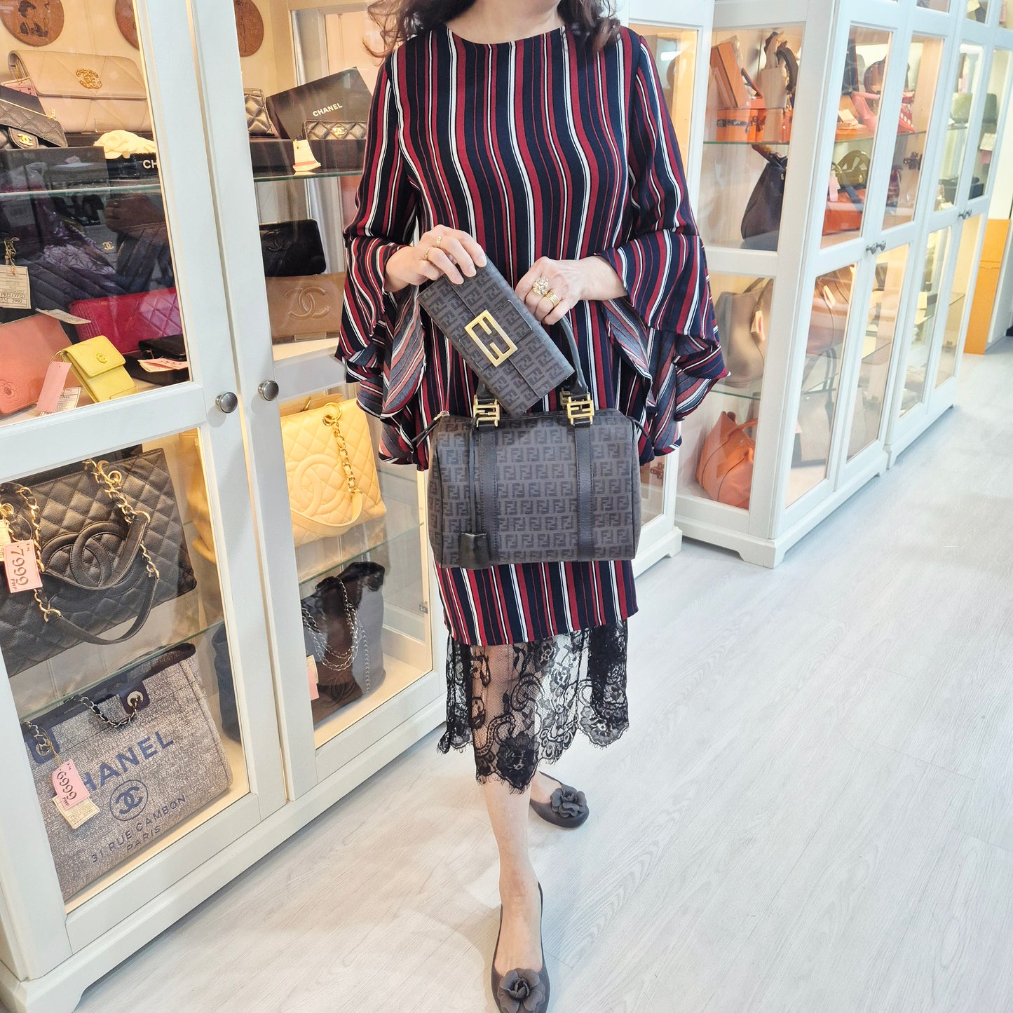 Fendi Zucchino Spalmati Canvas Forever Boston Bag Ghw (Monogram FF Brown)
