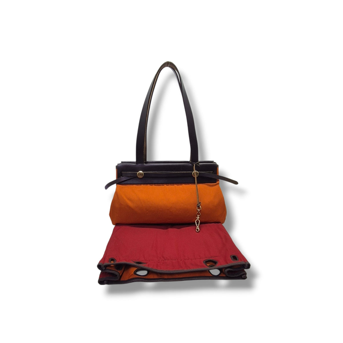 Hermes Herbag Cabas PM Canvas Shoulder Bag Ghw (Orange)