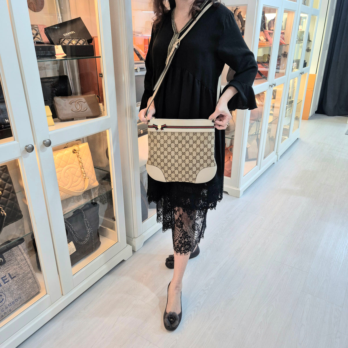 Gucci GG Canvas Web Sherry Line Crossbody Ghw (Beige)