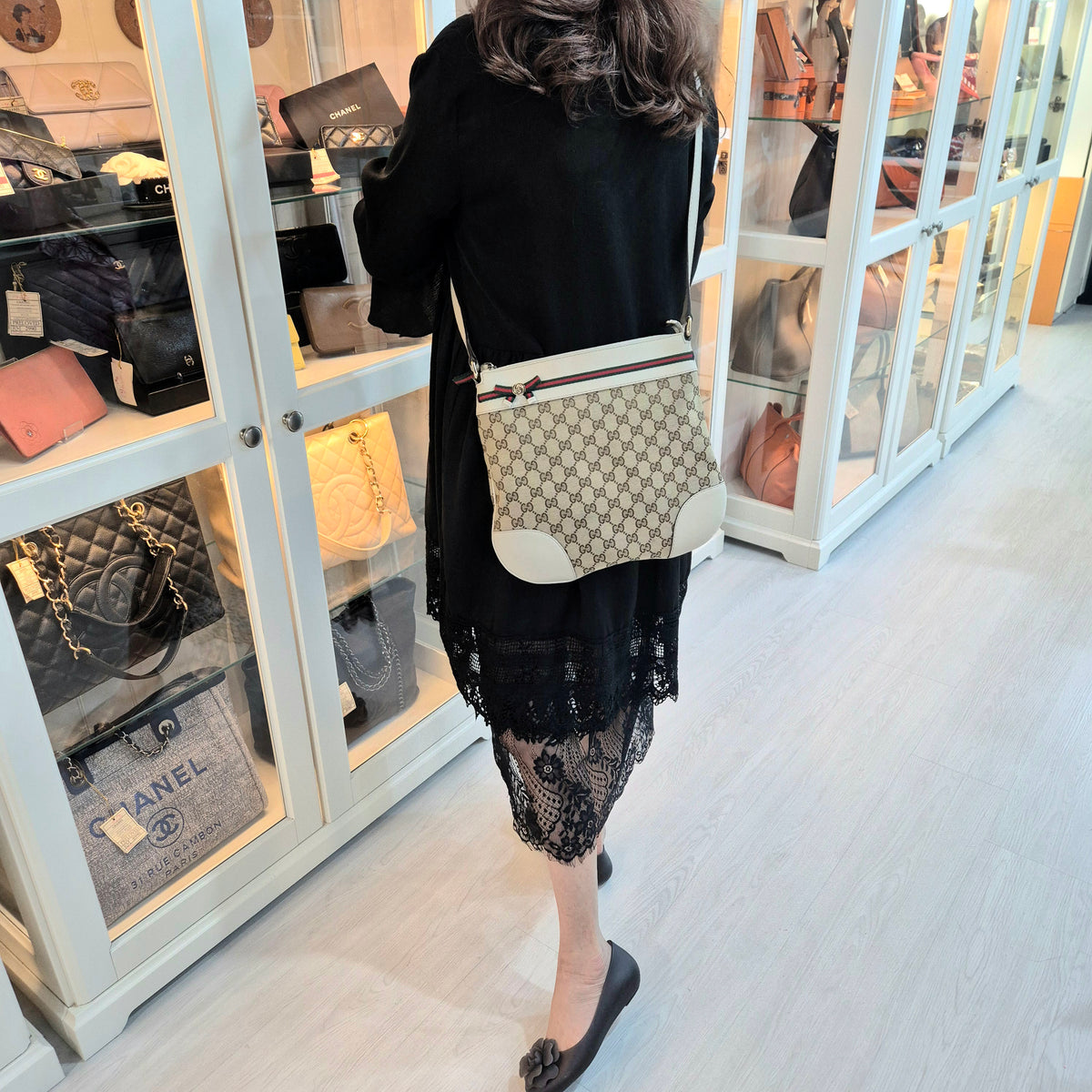Gucci GG Canvas Web Sherry Line Crossbody Ghw (Beige)