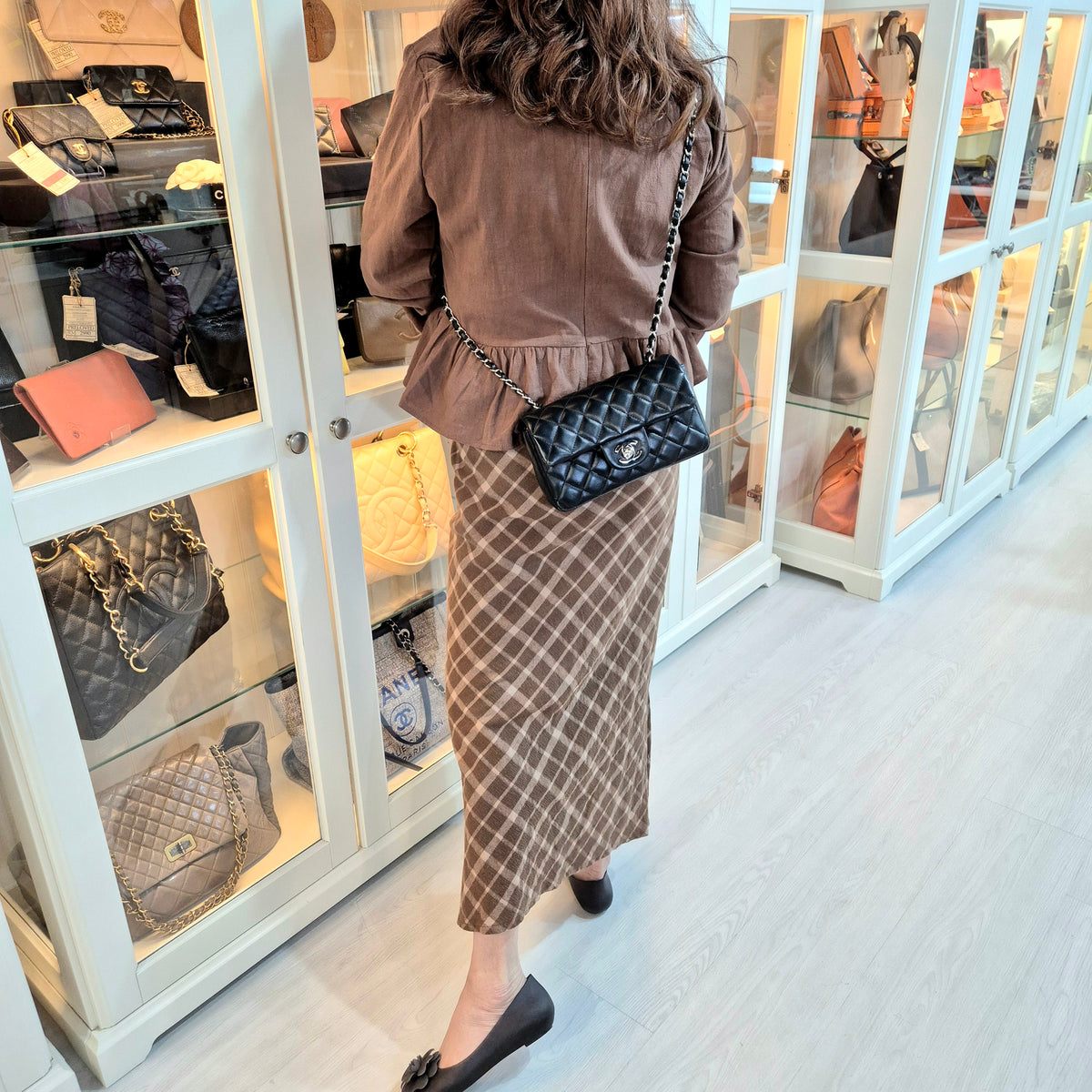 Chanel Mini Rectangular Flap Lambskin Shw (Black)