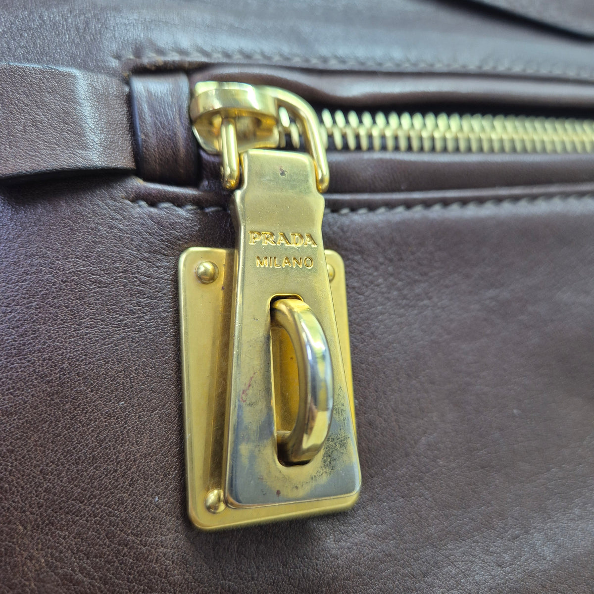Prada Rubino Soft Calf Hinge Frame Tote bag Ghw (Brown)
