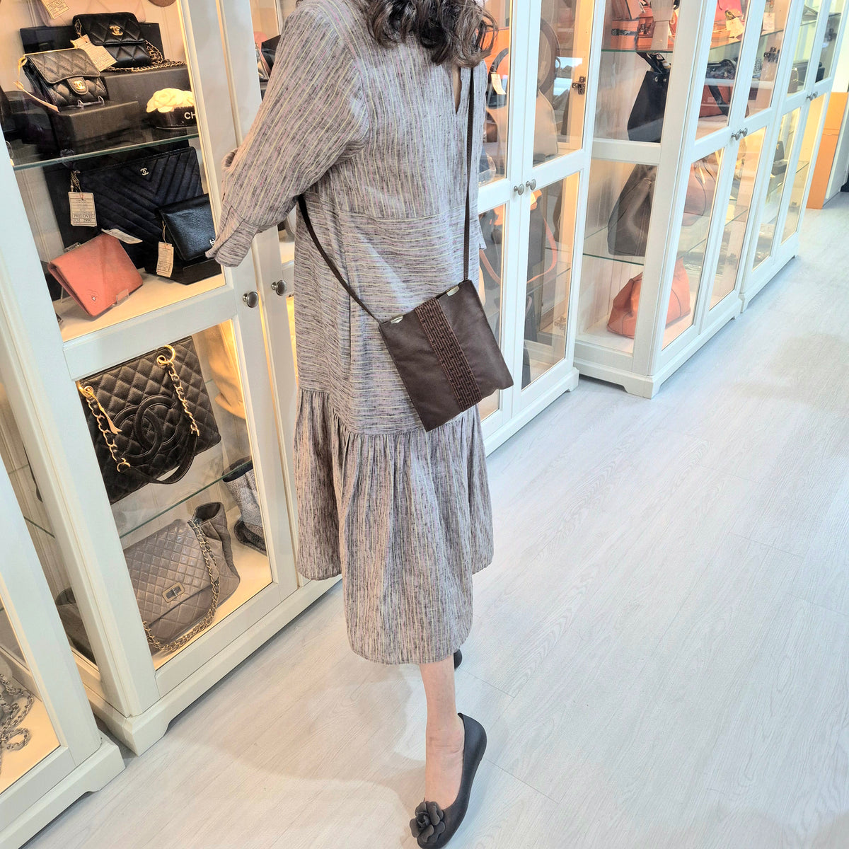 Hermes Herline Canvas Pochette Crossbody (Brown)