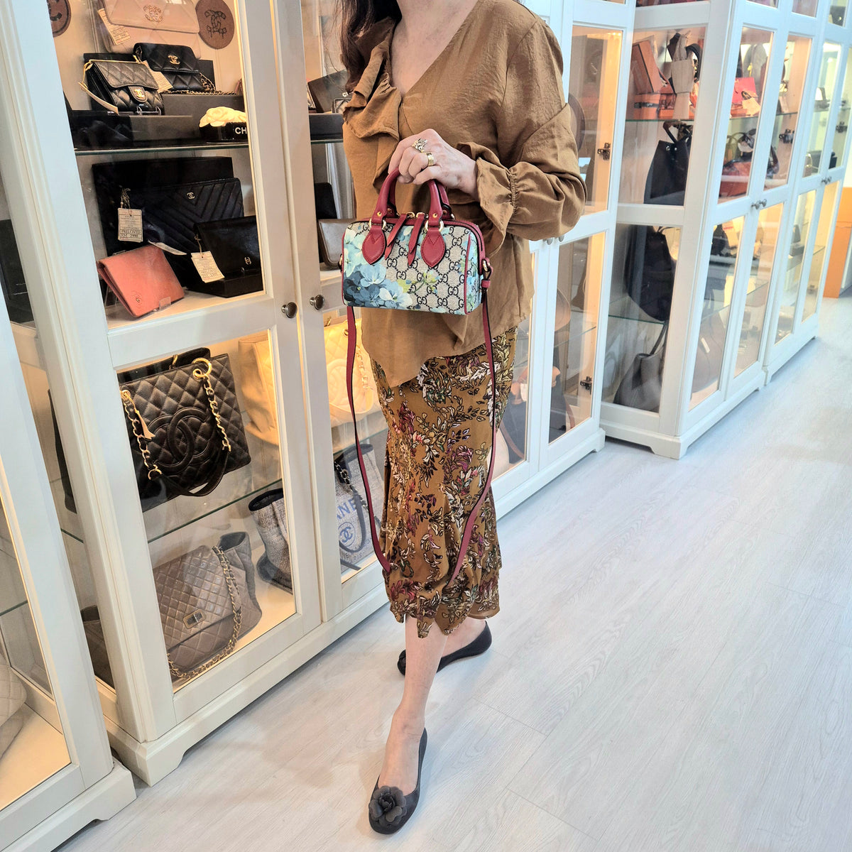 Gucci GG Mini Supreme Canvas Blooms Boston Bag Ghw (Multicolour Floral)