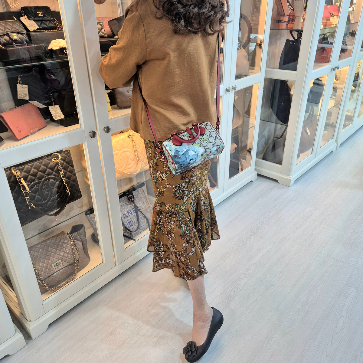 Gucci GG Mini Supreme Canvas Blooms Boston Bag Ghw (Multicolour Floral)