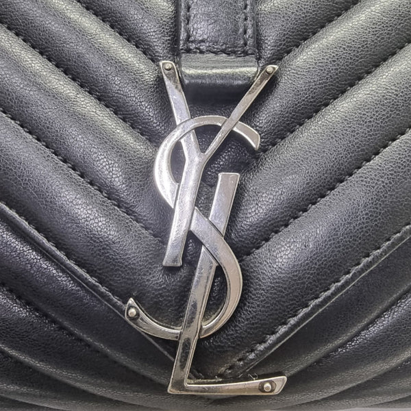 YSL College Large Chevron Quilted Leather Shw (Black)