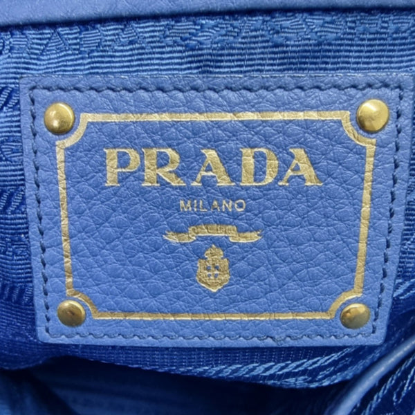 Prada BN2522 Vitello Daino Side Zip Leather Tote Ghw (Blue)