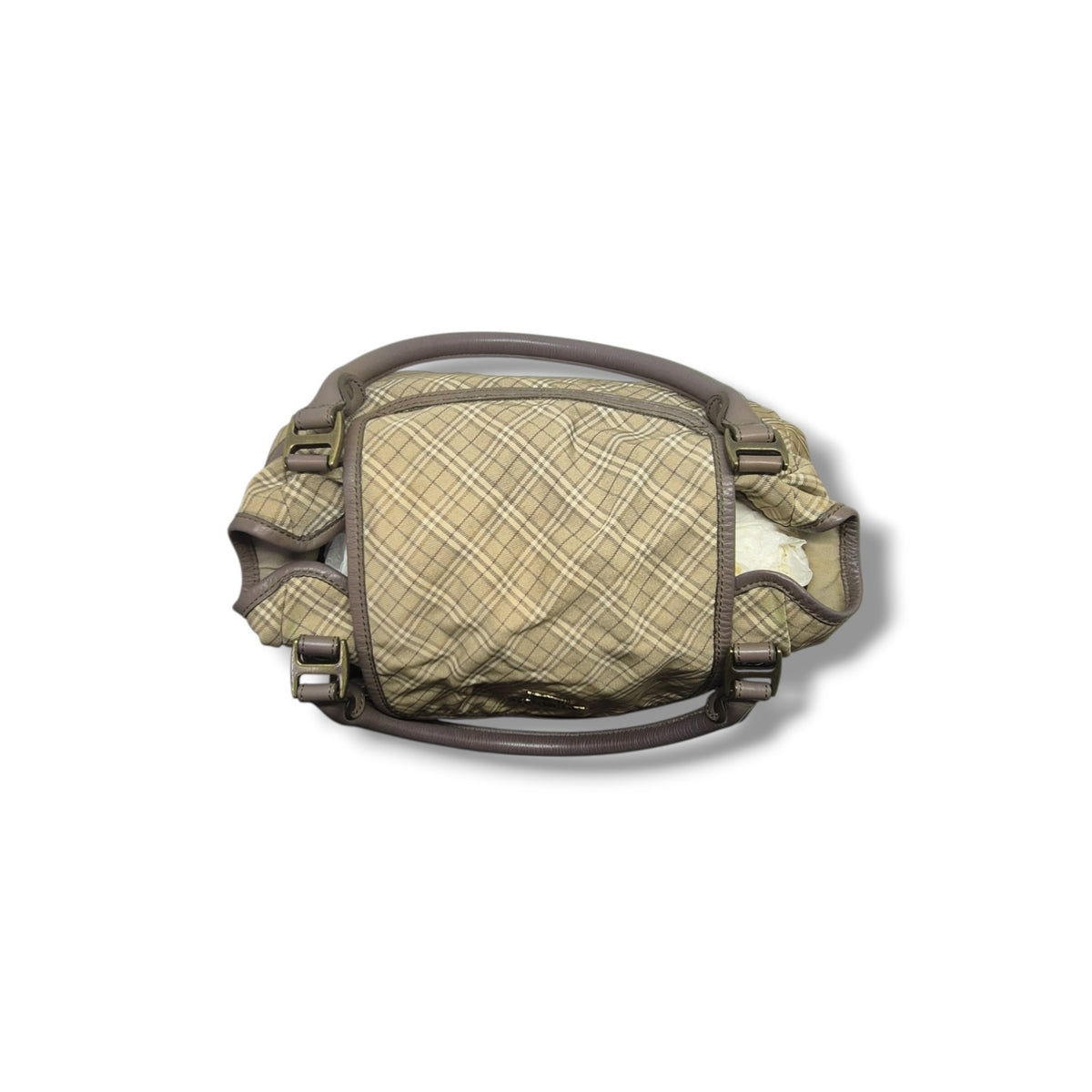 Blue Label Burberry Nova Check Canvas Hobo Bag Brass Hw (Brown)