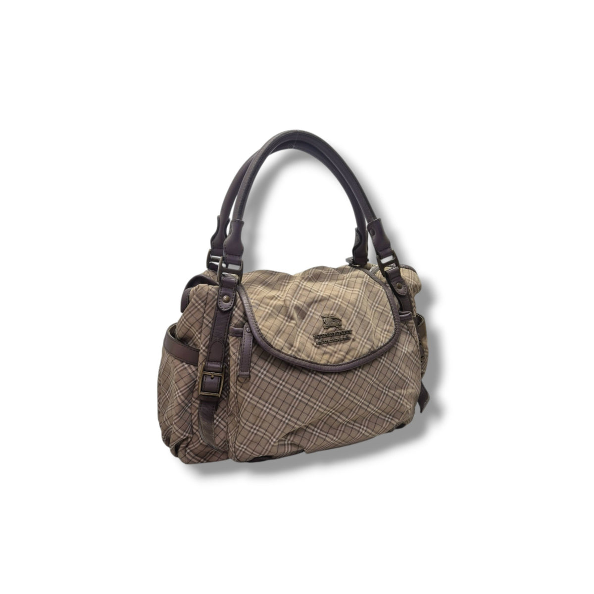 Blue Label Burberry Nova Check Canvas Hobo Bag Brass Hw (Brown)