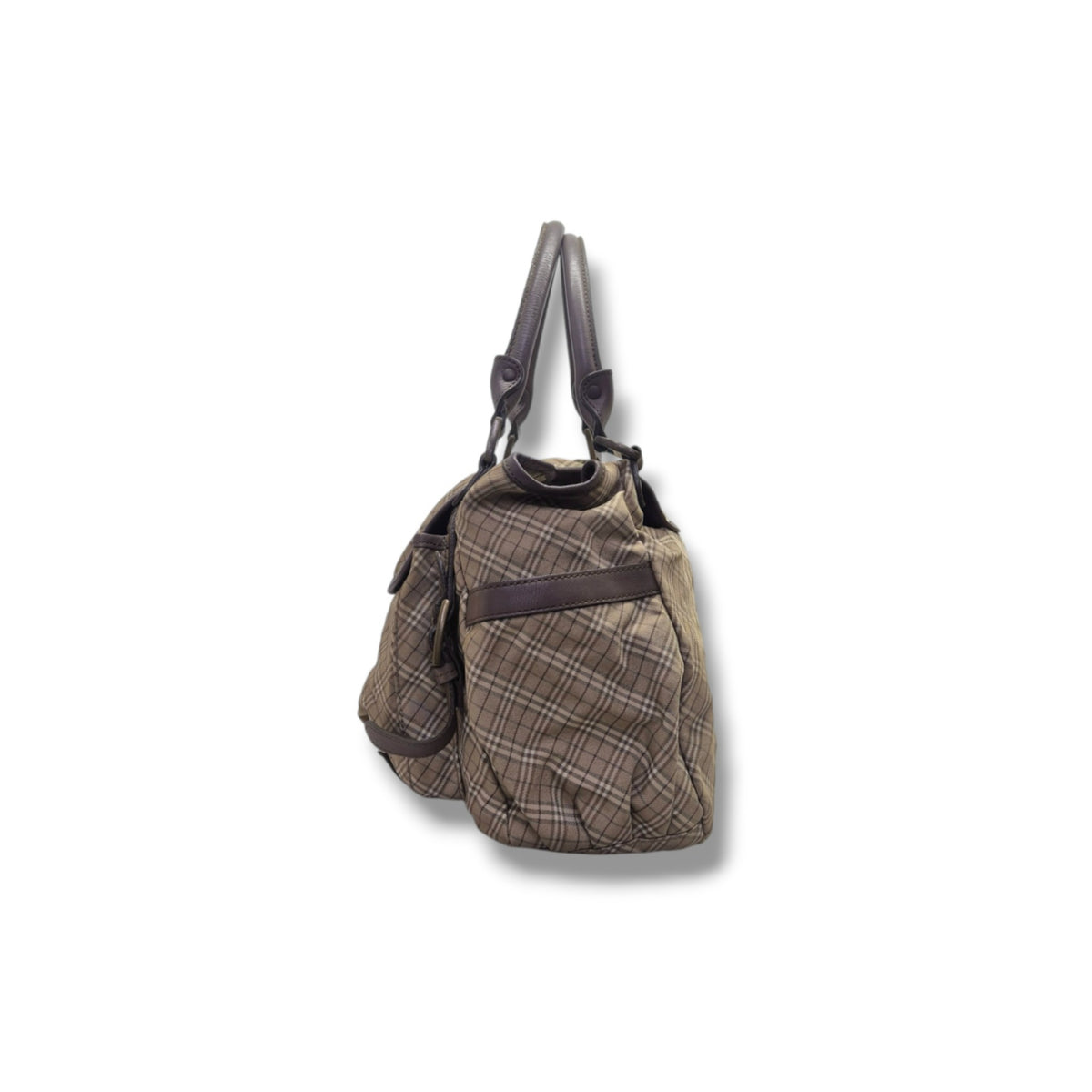 Blue Label Burberry Nova Check Canvas Hobo Bag Brass Hw (Brown)