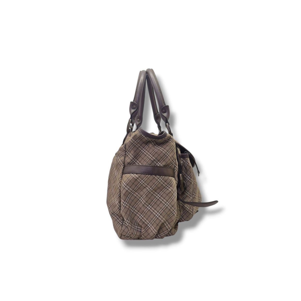 Blue Label Burberry Nova Check Canvas Hobo Bag Brass Hw (Brown)