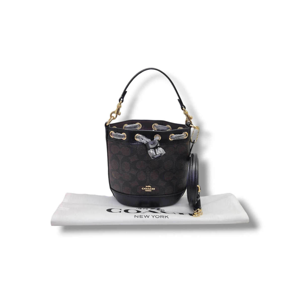 Coach Signature Canvas Mini Bucket Bag (Brown/Black)