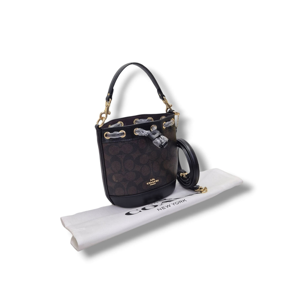 Coach Signature Canvas Mini Bucket Bag (Brown/Black)
