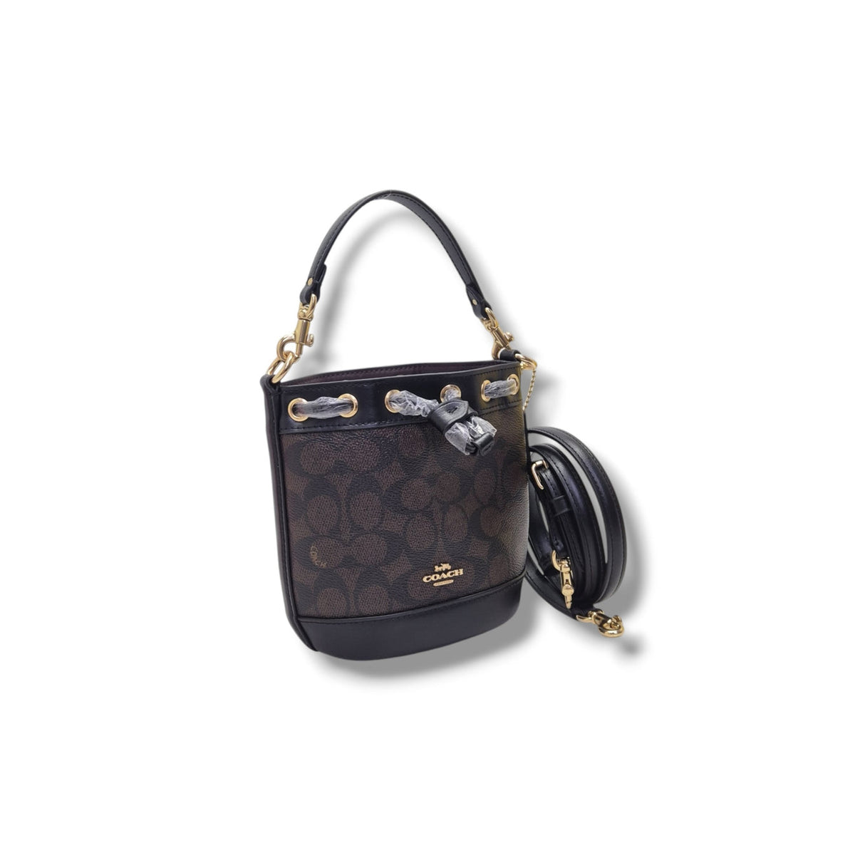 Coach Signature Canvas Mini Bucket Bag (Brown/Black)