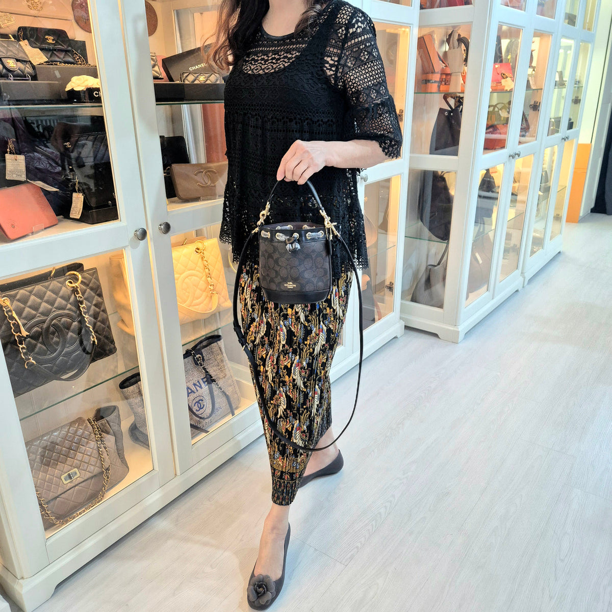 Coach Signature Canvas Mini Bucket Bag (Brown/Black)