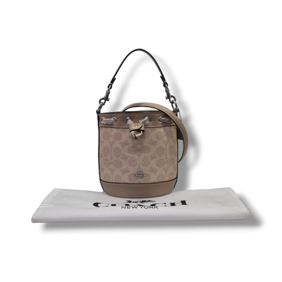 Coach Signature Canvas Mini Bucket Bag (Sand/Taupe)