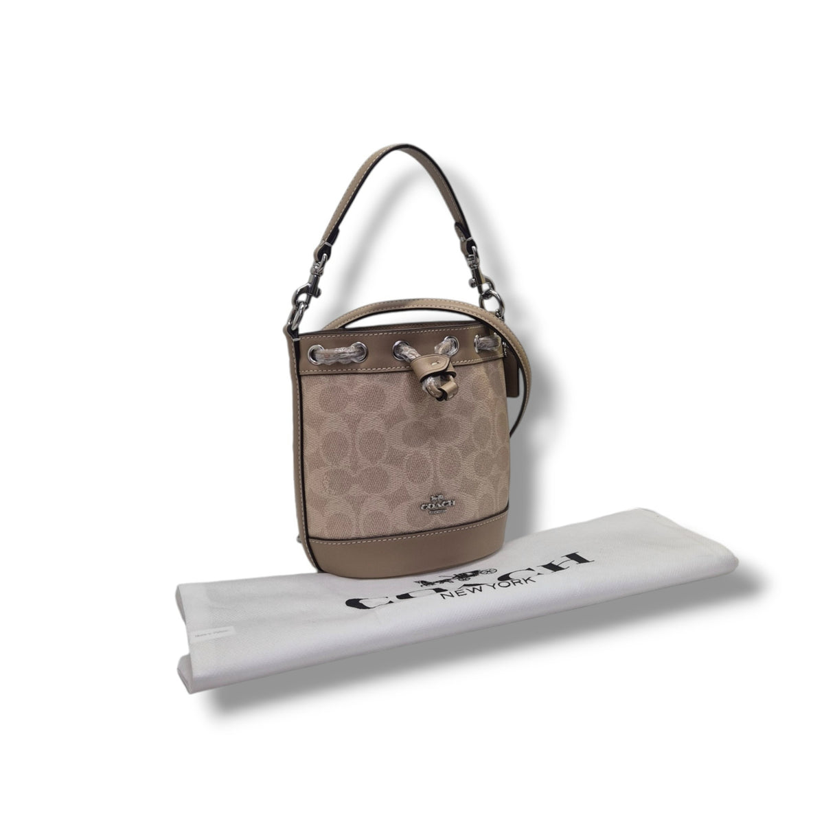 Coach Signature Canvas Mini Bucket Bag (Sand/Taupe)