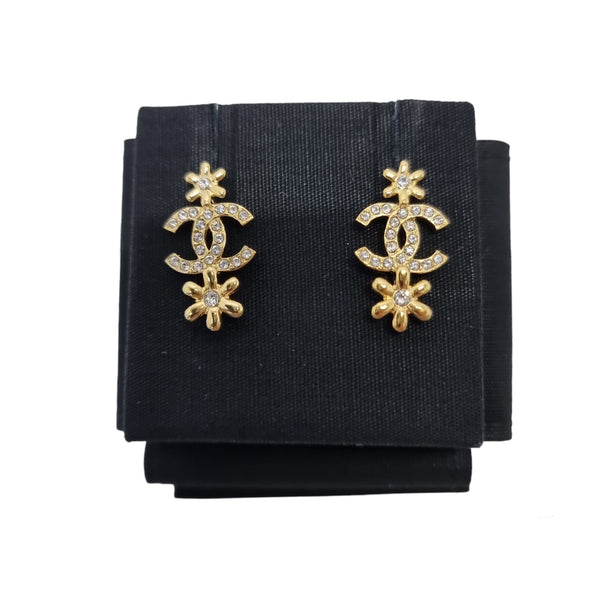 Chanel Earrings CC Logo Crystal Embellised Flower Street Ghw