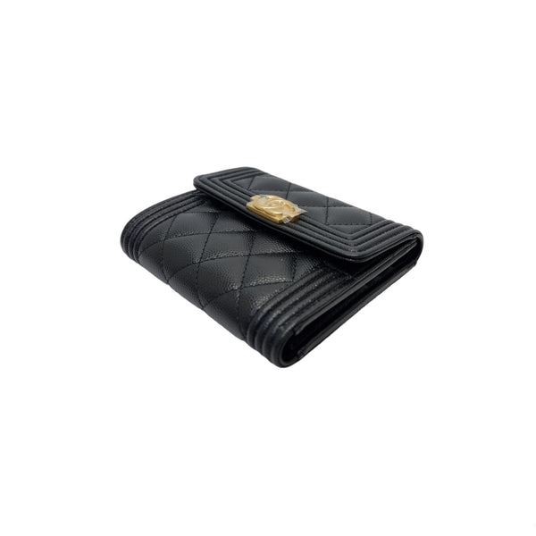 Chanel Boy Trifold Compact Wallet Caviar Ghw (Black)