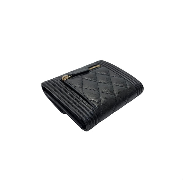 Chanel Boy Trifold Compact Wallet Caviar Ghw (Black)