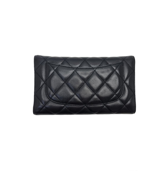 Chanel Trifold Wallet Long Lambskin Shw (Black)