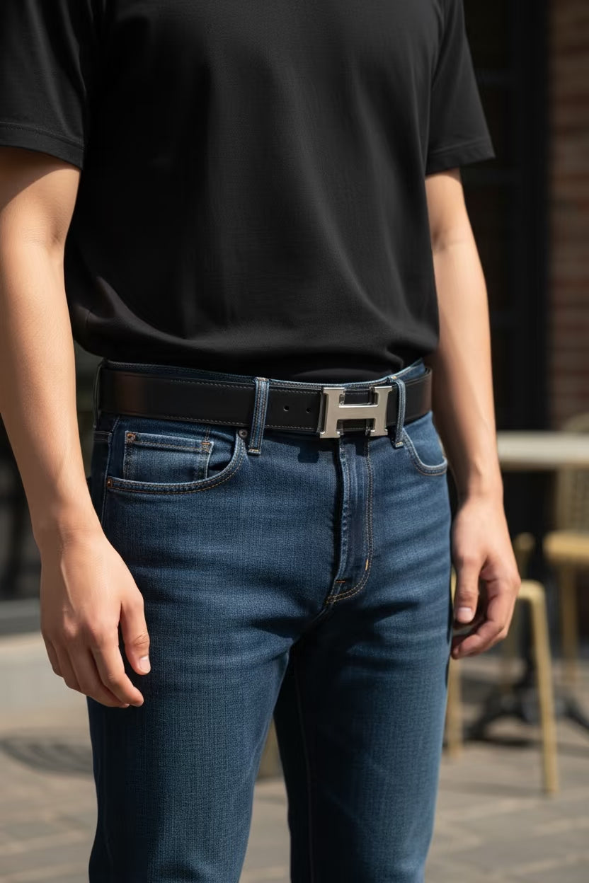 Hermes H Buckle Reversible Leather Belt Phw (Black/Brown)