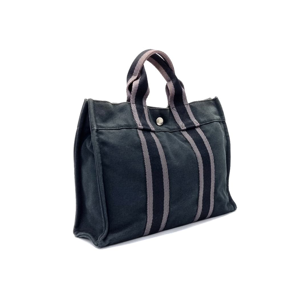 Hermes Fourre Tout PM Canvas Top Handle Phw (Black/Grey)