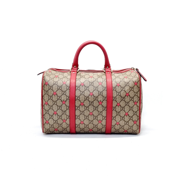 Gucci Joy GG Supreme Star Limited Edition 2013 Canvas Boston Bag Ghw (Beige/Red)