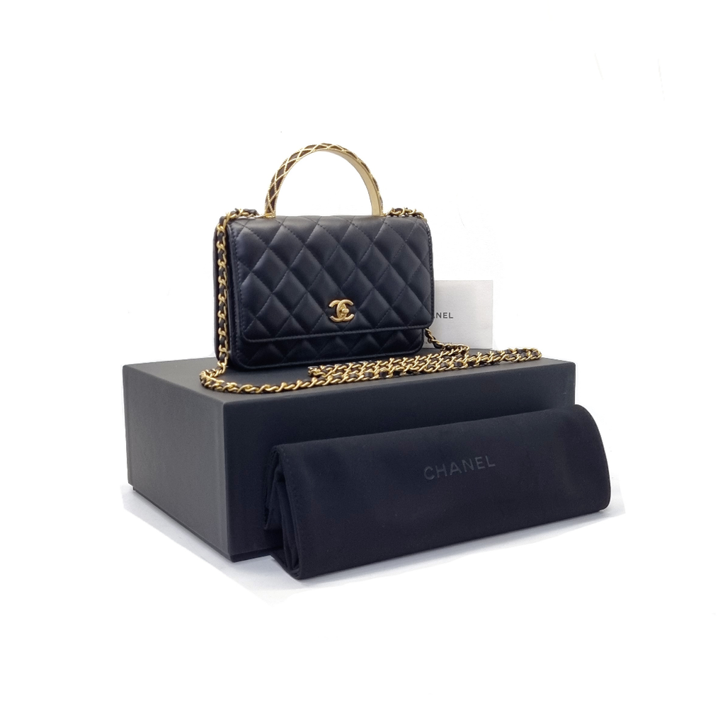 Chanel 2015 Black Lambskin Rectangular Mini Flap Bag with GHW For