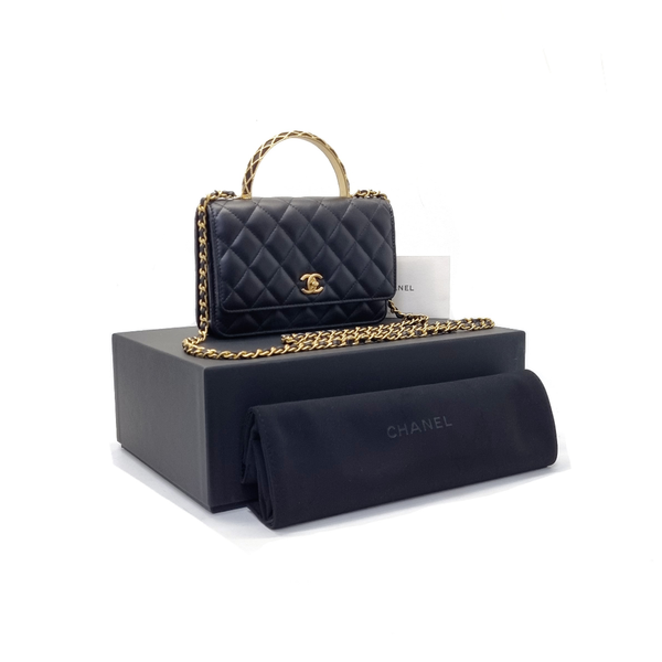Chanel Wallet On Chain With Top Handle Lambskin Ghw (Black)