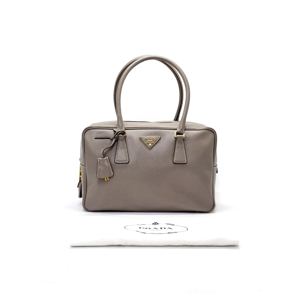 Prada Bauletto Saffiano Leather Medium Ghw (Marble Grey)