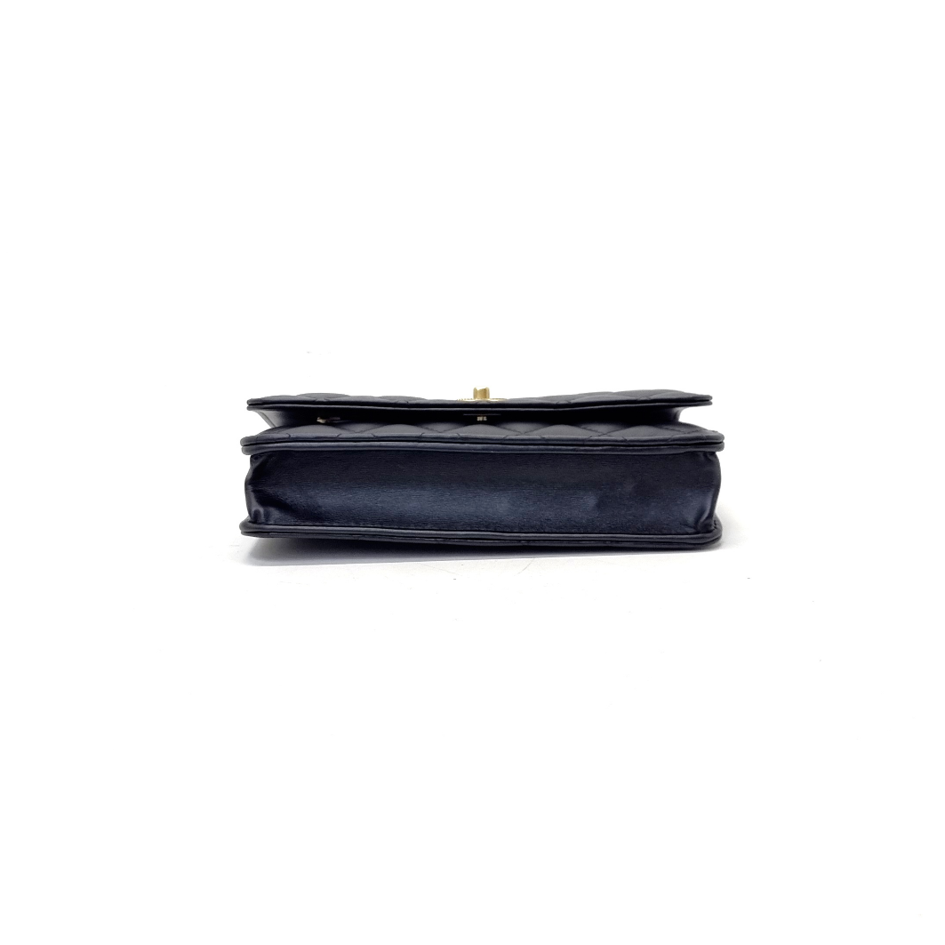 Chanel Wallet On Chain With Top Handle Lambskin Ghw (Black)