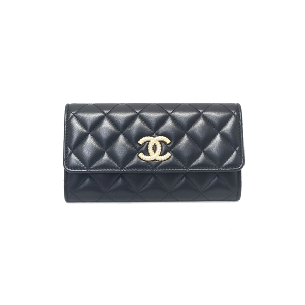 Chanel Flap Wallet Long Lambskin Ghw (Black)