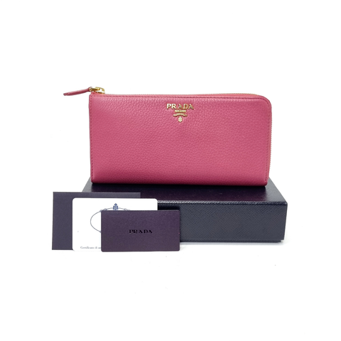 Prada 1ML183 Vitello Grain Leather Zippy Wallet Ghw (Peonia/Pink)