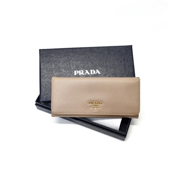 Prada 1MH132 Saffiano Leather Flap Wallet Ghw (Beige)