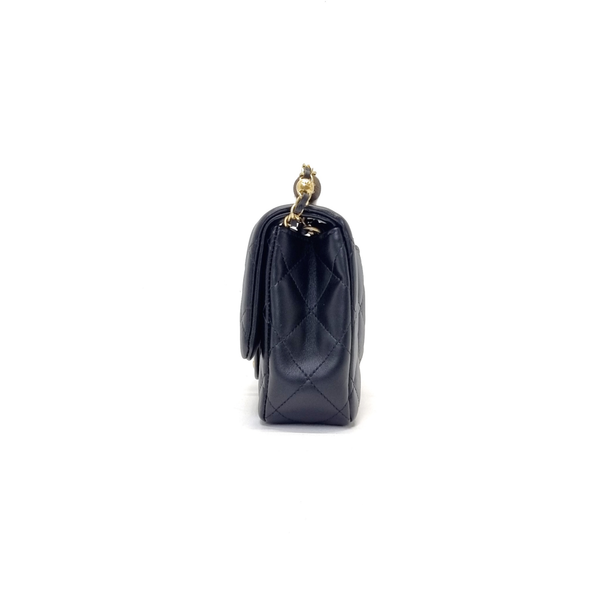 Chanel Small Flap Bag With Wenge Wood Top Handle Lambskin Ghw (Black)