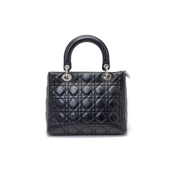 Christian Dior Lady Dior Medium Lambskin Cannage Shw (Black)