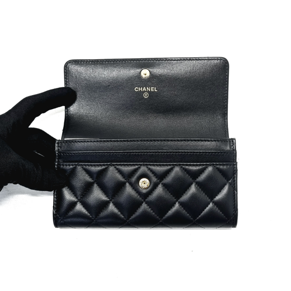 Chanel Flap Wallet Long Lambskin Ghw (Black)