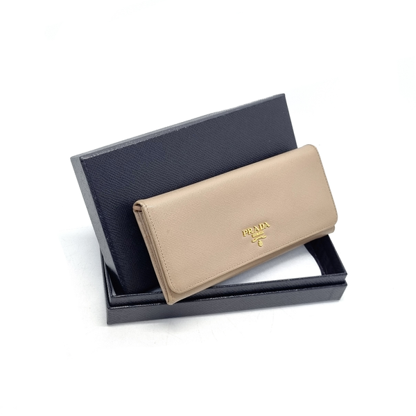 Prada 1MH132 Saffiano Leather Flap Wallet Ghw (Beige)