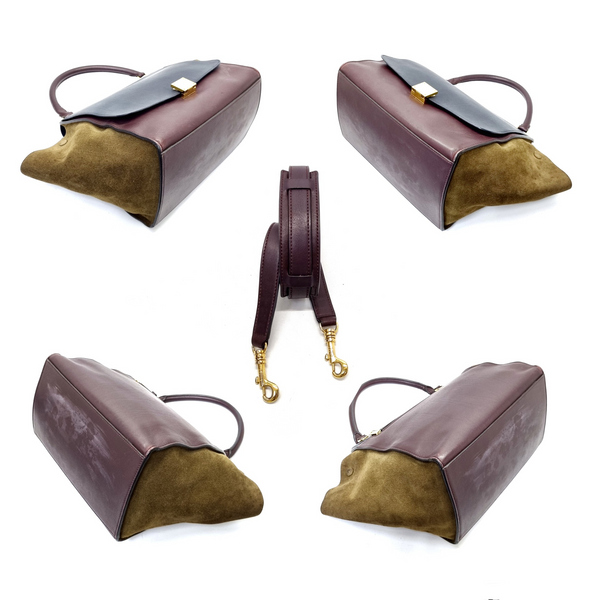 Celine Trapeze Medium Leather Suede Tote Bag Ghw (Navy Blue/Burnt Brown/Olive)