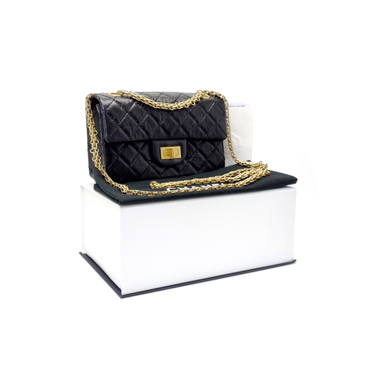 Chanel Reissue Mini 2.55 Aged Calfskin Leather Ghw (Black)