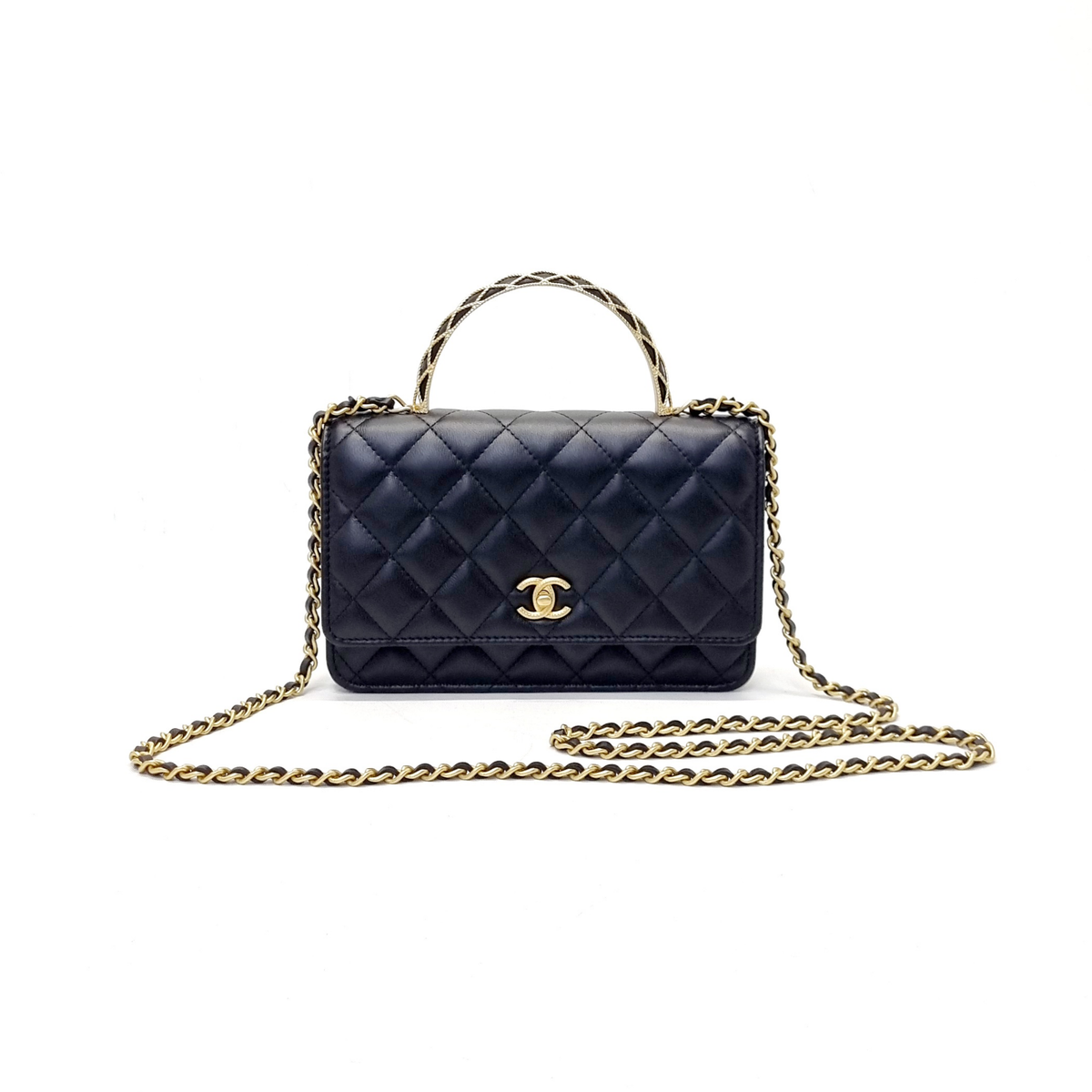 Chanel Wallet On Chain With Top Handle Lambskin Ghw (Black) – ValiseLaBel