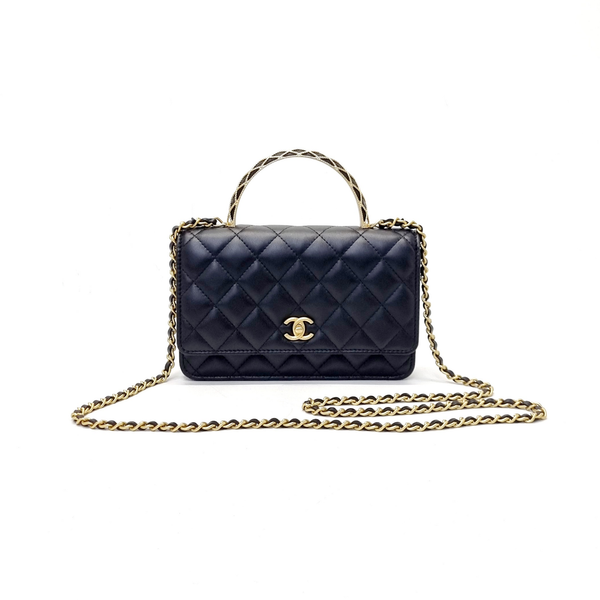 Chanel Wallet On Chain With Top Handle Lambskin Ghw (Black)