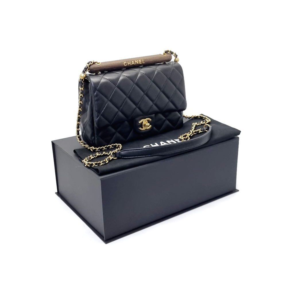 Chanel Small Flap Bag With Wenge Wood Top Handle Lambskin Ghw (Black) –  ValiseLaBel