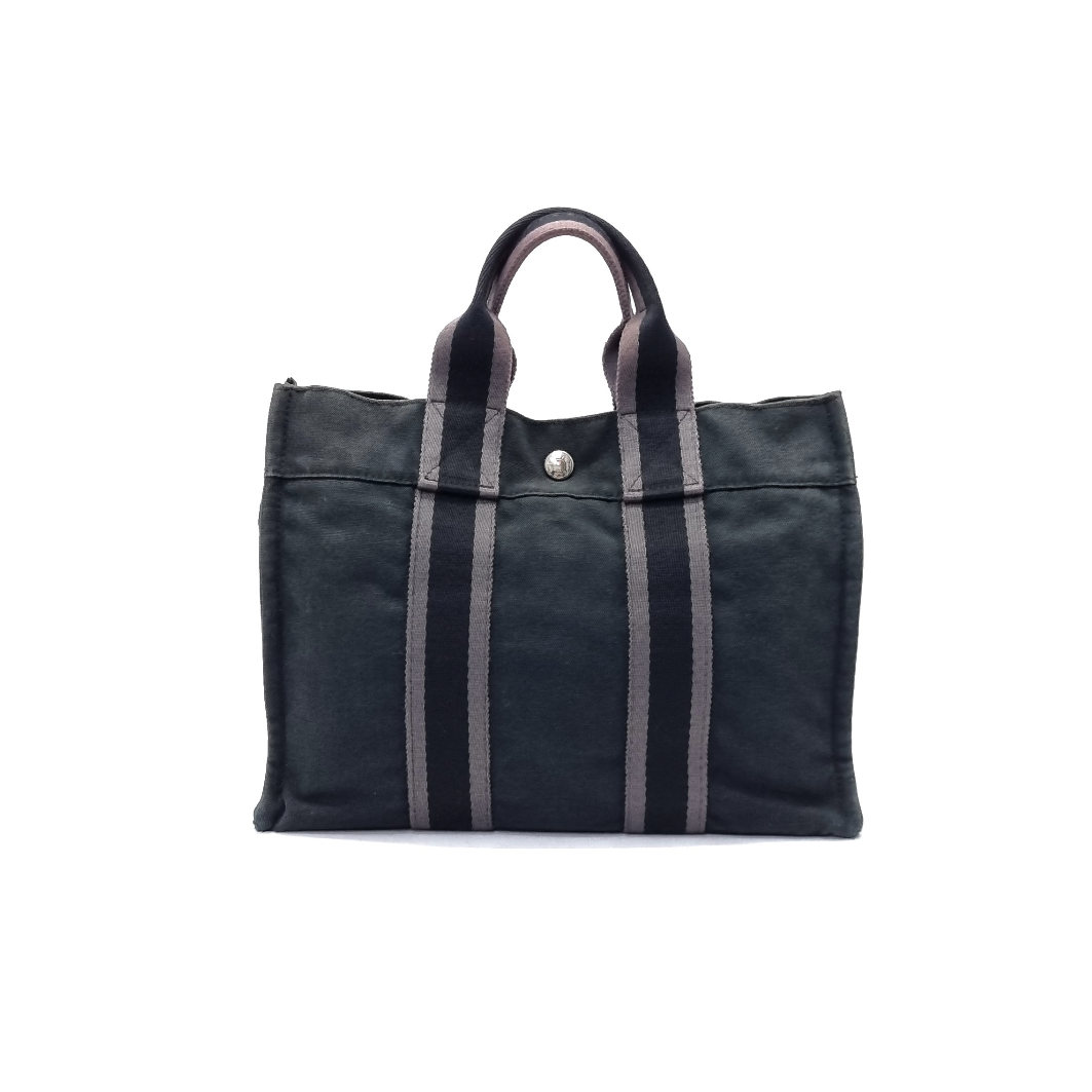 Hermes Fourre Tout PM Canvas Top Handle Phw (Black/Grey)